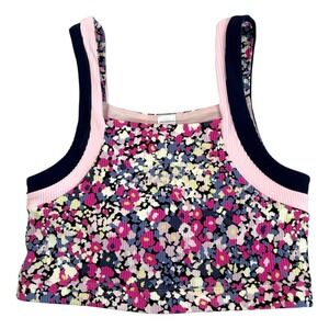 Cream Yoga Spring Blossom Sports Bra Sz XS Ribbed Gym Workout Athleisure